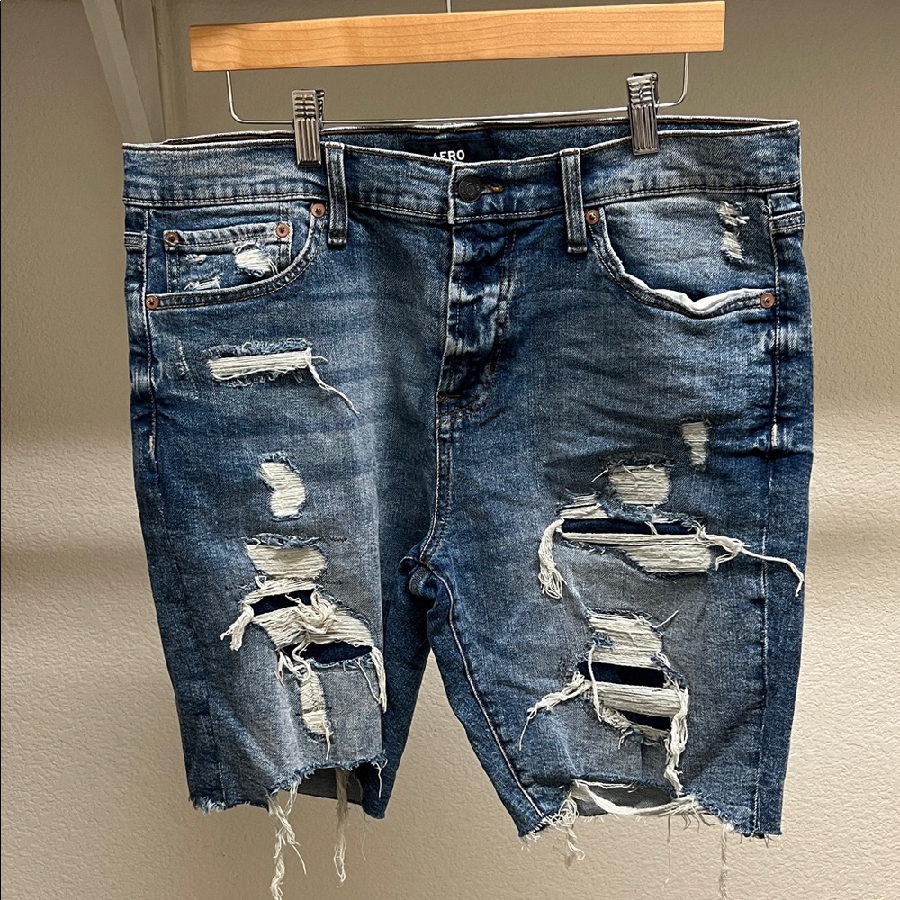 Aeropostale Men's Ripped Blue Jean Shorts